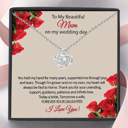 Elegant Heart Knot Necklace for Mom Wedding Gift with Keepsake Card in Gift Box Daughter Bride Sentimental Jewelry Keepsake