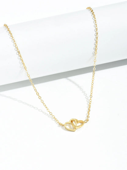 Tiny Cute Double Hollow Heart Chain Necklace Women Fashion Love Necklace Valentine's Day Jewelry for Women