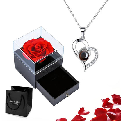Projection Necklace Set With Rose Gift Box 100 Languages I Love You Heart Pendant Jewelry 2023 Hot Sale Accessories