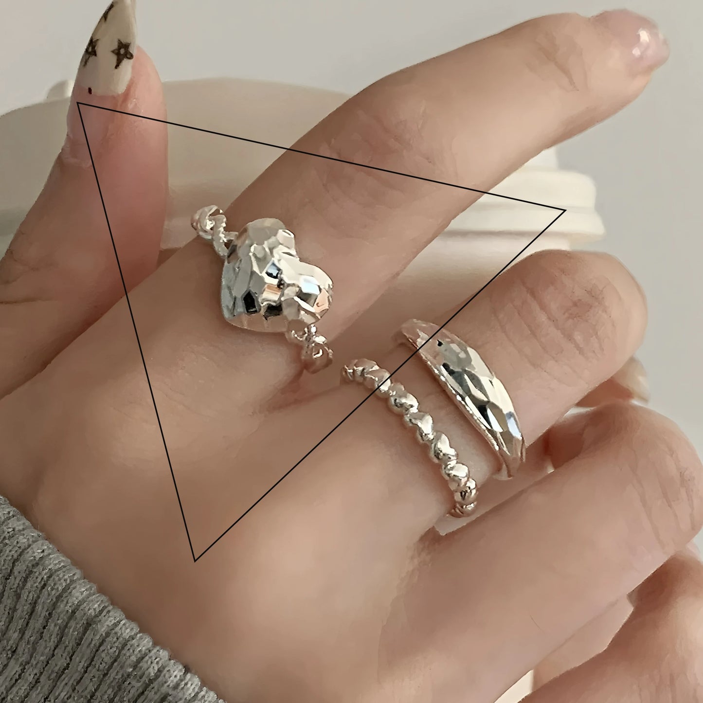 VENTFILLE 925 Sterling Silver Flower Lace Ring Korean Fashion Opening Inlaid CZ Adjustable Rings Valentine's Day Gift