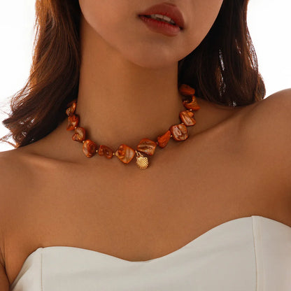 Retro Starfish White Shell Conch Pendant Necklace Women 2025 Simple Creative Colorful Stones Hand Woven Beach Jewelry Girls