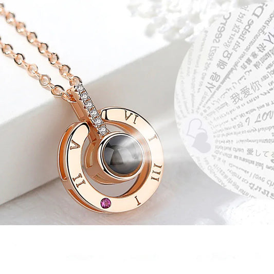 I LOVE YOU In 100 Languages Projection Necklace For Memory Of Choker Collier Round Gifts Shaped