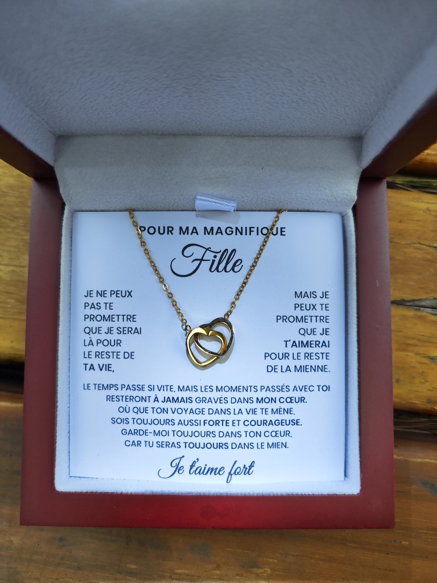 Portuguese Gift To Daughter Women Girl Chain Necklace Forever Love Double Heart Necklaces 2024 Fashion Jewelry With Led Box