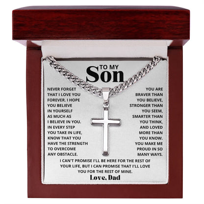 To My Son Birthday Gift Cross Pendant Necklace Artisan Cross on Cuban Link Chain 2025 Hot Men Necklaces Gifts