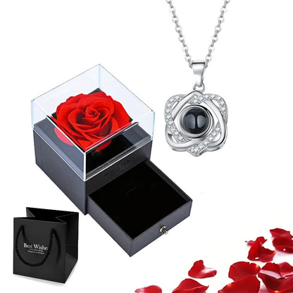 Projection Necklace Set With Rose Gift Box 100 Languages I Love You Heart Pendant Jewelry 2023 Hot Sale Accessories
