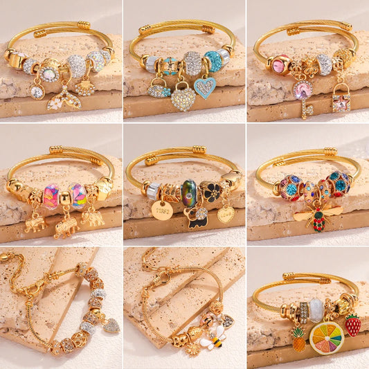 1PC Fashion Women's Stainless Steel Multi Element Accessory Pan Family Bracelet Suitable for Daily Wear, Party and Festival Gift