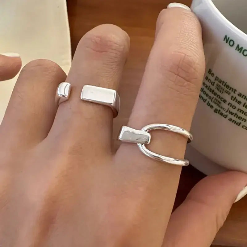 Mewanry Lines Crossed Geometric Rings For Women Couples Minimalist Creative Personality Trendy Birthday Party Jewelry Gifts