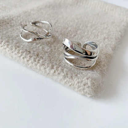 VENTFILLE 925 Sterling Silver Rings INS Fashion Hip Hop Vintage Couples Hollow Lines Punk Thai Silver Party Adjustable  Jewelry
