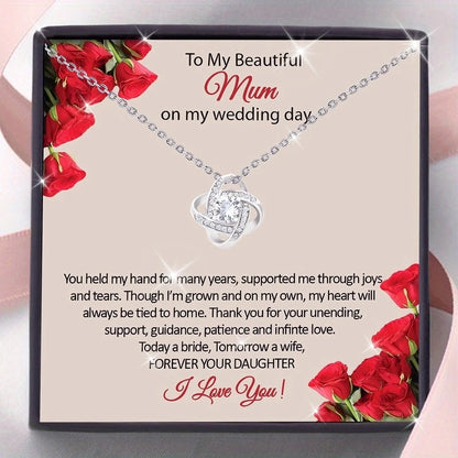 Elegant Heart Knot Necklace for Mom Wedding Gift with Keepsake Card in Gift Box Daughter Bride Sentimental Jewelry Keepsake