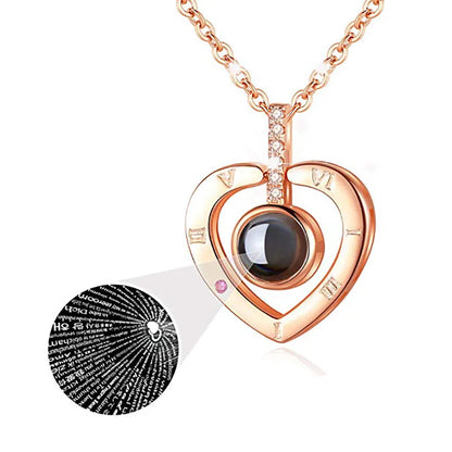 Projection Necklace Set With Rose Gift Box 100 Languages I Love You Heart Pendant Jewelry 2023 Hot Sale Accessories