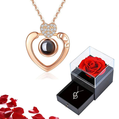 Projection Necklace Set With Rose Gift Box 100 Languages I Love You Heart Pendant Jewelry 2023 Hot Sale Accessories
