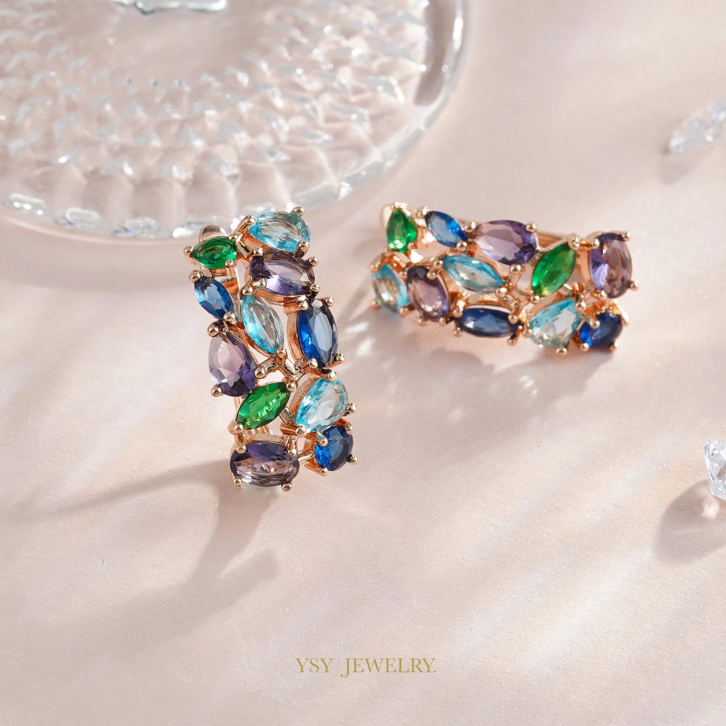 YSY Hot Selling Inlaid Multicolor Stone Hoop Earrings Fashion Jewelry For Women Copper Plated 585 Rose Gold Color Party Gifts