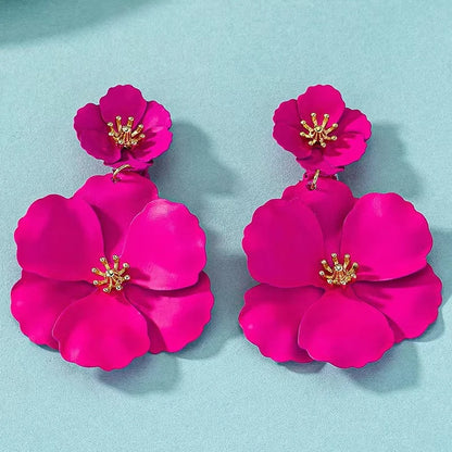 Rose Color Flower Earrings Fashionable Long Flower Earrings Jewelry Wedding Gift Accessories Wholesale
