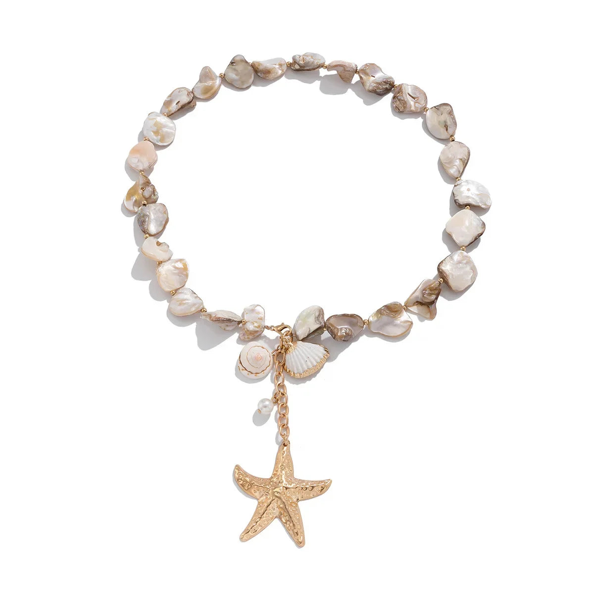 Retro Starfish White Shell Conch Pendant Necklace Women 2025 Simple Creative Colorful Stones Hand Woven Beach Jewelry Girls