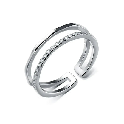 925 Sterling Silver Rings for Women Men Couple - Elegant with sparkling details and open design.