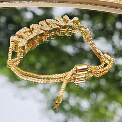 Personalized Customization 26 Letter Copper Inlaid With Diamonds 18k Gold Adjustable Bracelet Mother's Day Holiday Gift