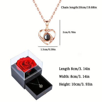 Projection Necklace Set With Rose Gift Box 100 Languages I Love You Heart Pendant Jewelry 2023 Hot Sale Accessories