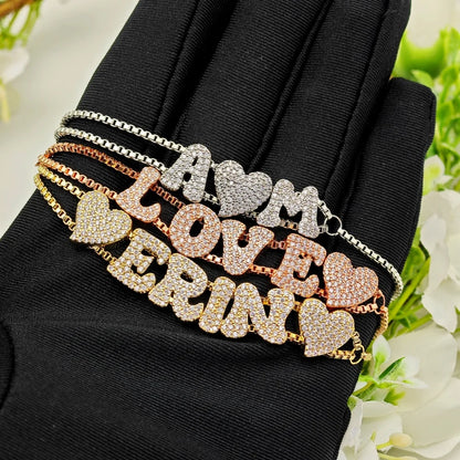 2025 Custom fashion English 26 letters inlaid with zircon delicate gold DIY bracelet to wear accessories gifts