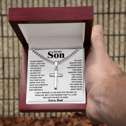 To My Son Birthday Gift Cross Pendant Necklace Artisan Cross on Cuban Link Chain 2025 Hot Men Necklaces Gifts