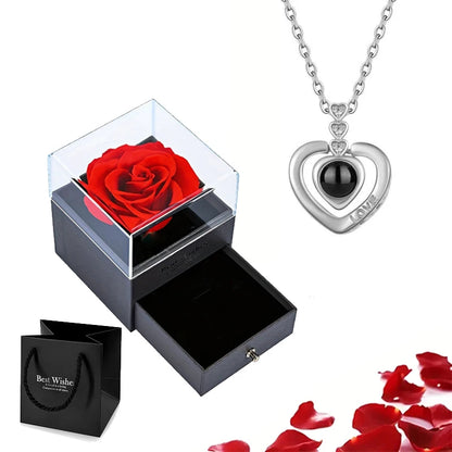 Projection Necklace Set With Rose Gift Box 100 Languages I Love You Heart Pendant Jewelry 2023 Hot Sale Accessories