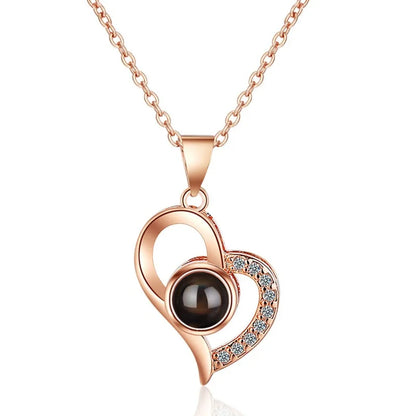 Projection Necklace Set With Rose Gift Box 100 Languages I Love You Heart Pendant Jewelry 2023 Hot Sale Accessories