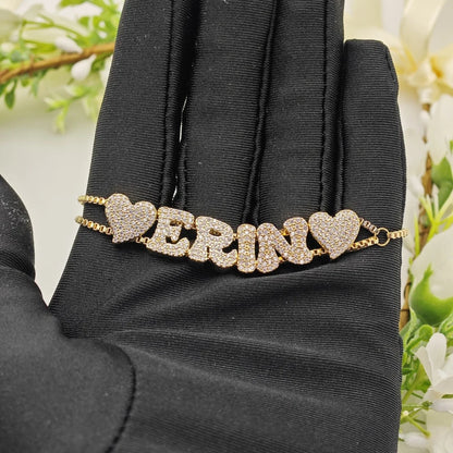 2025 Custom fashion English 26 letters inlaid with zircon delicate gold DIY bracelet to wear accessories gifts