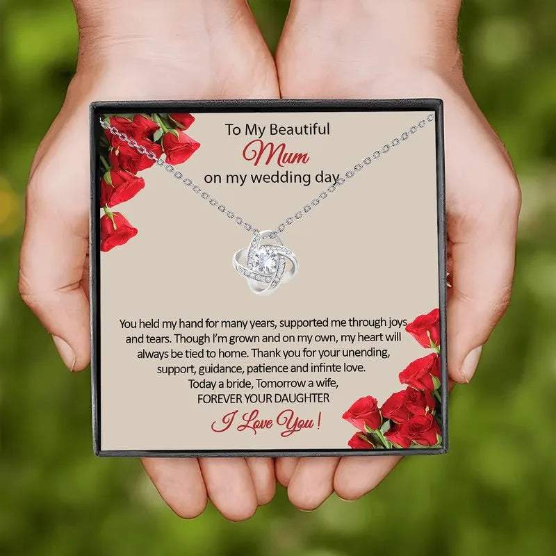 Elegant Heart Knot Necklace for Mom Wedding Gift with Keepsake Card in Gift Box Daughter Bride Sentimental Jewelry Keepsake