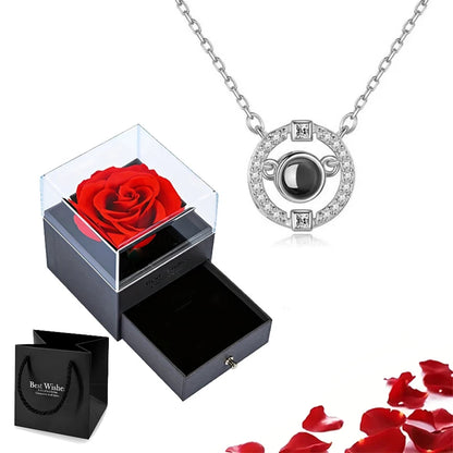 Projection Necklace Set With Rose Gift Box 100 Languages I Love You Heart Pendant Jewelry 2023 Hot Sale Accessories