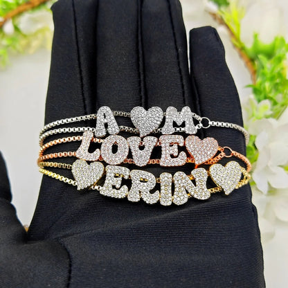 2025 Custom fashion English 26 letters inlaid with zircon delicate gold DIY bracelet to wear accessories gifts