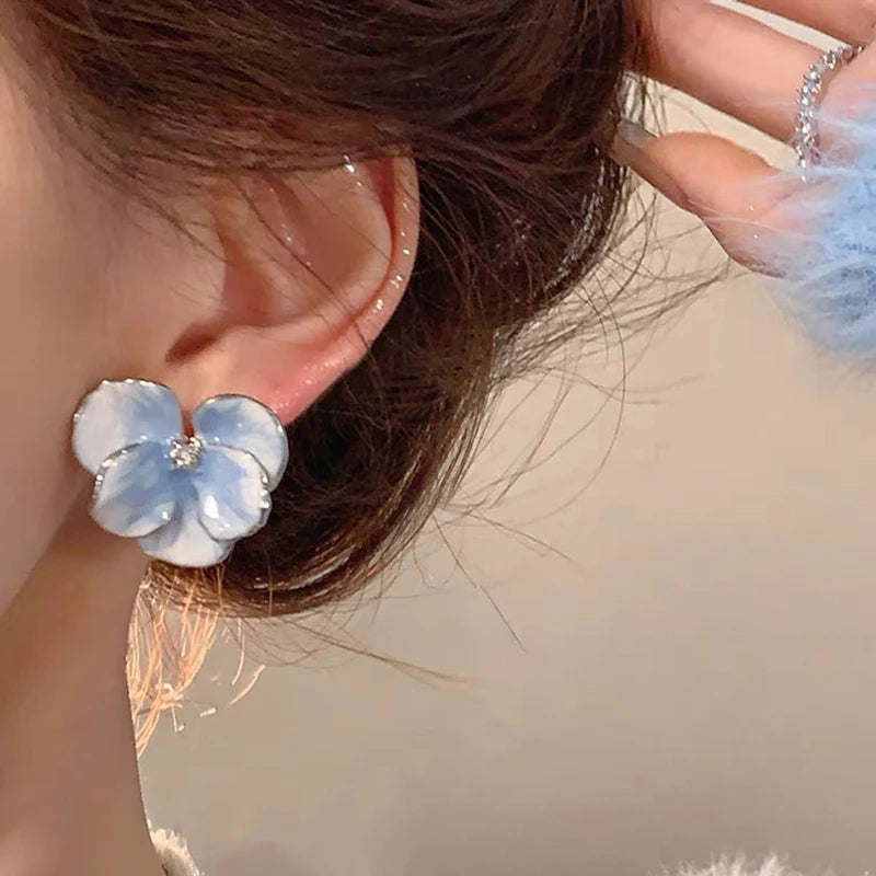 Oil Dropping Flower Earrings New retro petal design exquisite earrings drop glazed rose red flower earrings women jewelry