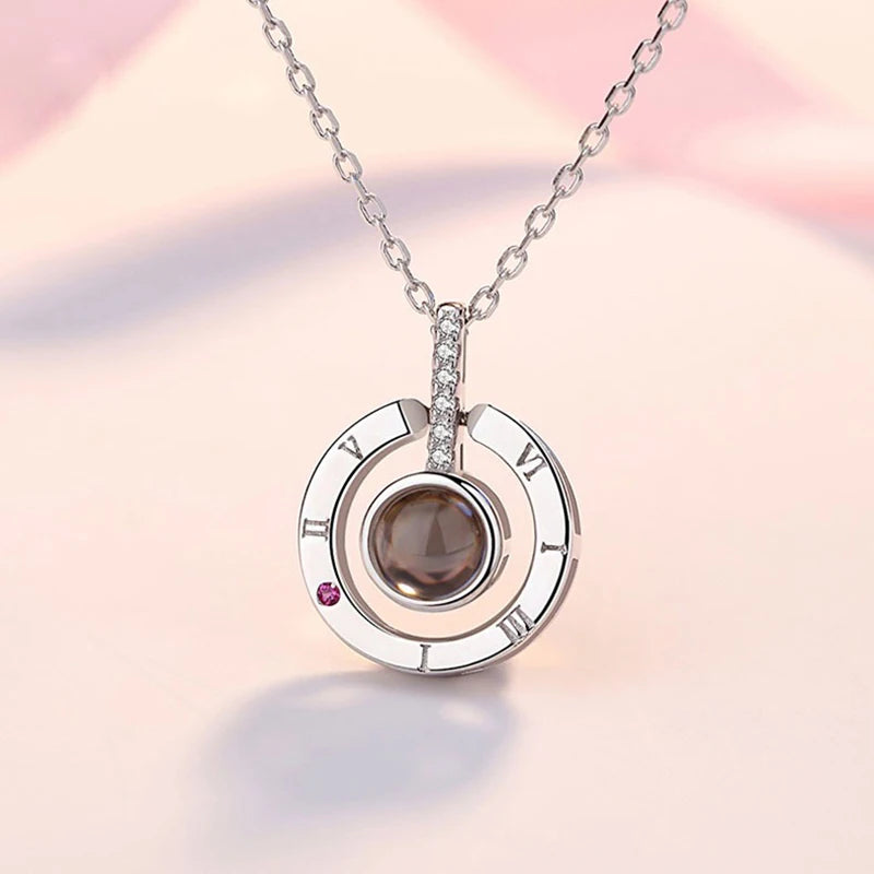 I LOVE YOU In 100 Languages Projection Necklace For Memory Of Choker Collier Round Gifts Shaped