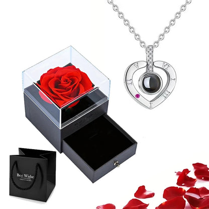 Projection Necklace Set With Rose Gift Box 100 Languages I Love You Heart Pendant Jewelry 2023 Hot Sale Accessories