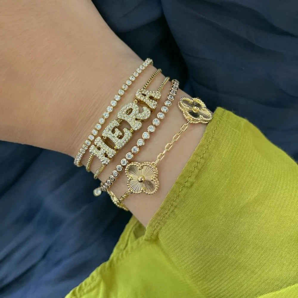 2025 Custom fashion English 26 letters inlaid with zircon delicate gold DIY bracelet to wear accessories gifts