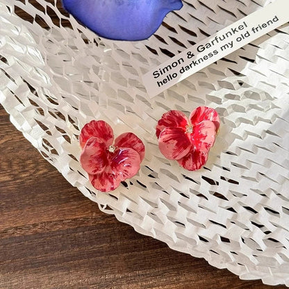 Oil Dropping Flower Earrings New retro petal design exquisite earrings drop glazed rose red flower earrings women jewelry
