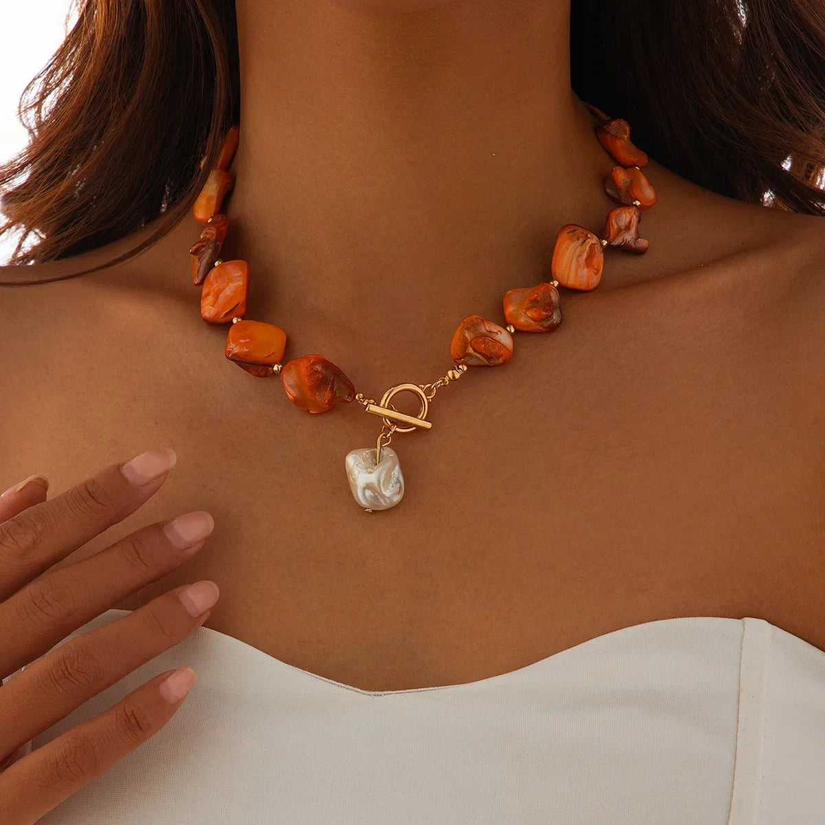 Retro Starfish White Shell Conch Pendant Necklace Women 2025 Simple Creative Colorful Stones Hand Woven Beach Jewelry Girls