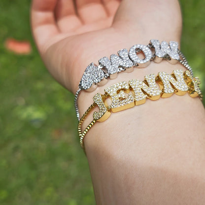 Personalized Customization 26 Letter Copper Inlaid With Diamonds 18k Gold Adjustable Bracelet Mother's Day Holiday Gift