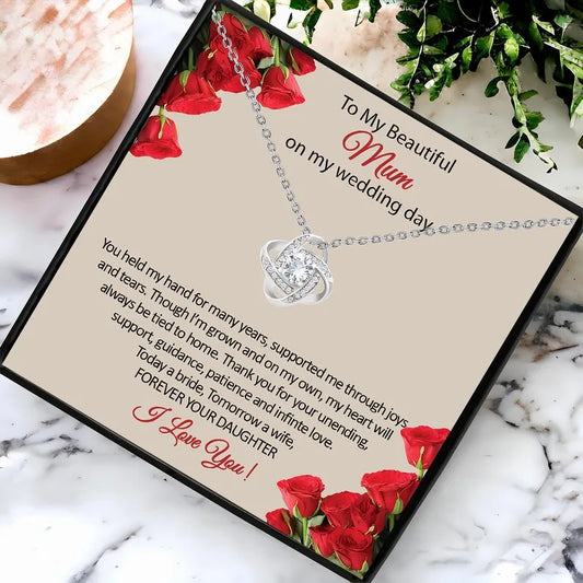 Elegant Heart Knot Necklace for Mom Wedding Gift with Keepsake Card in Gift Box Daughter Bride Sentimental Jewelry Keepsake
