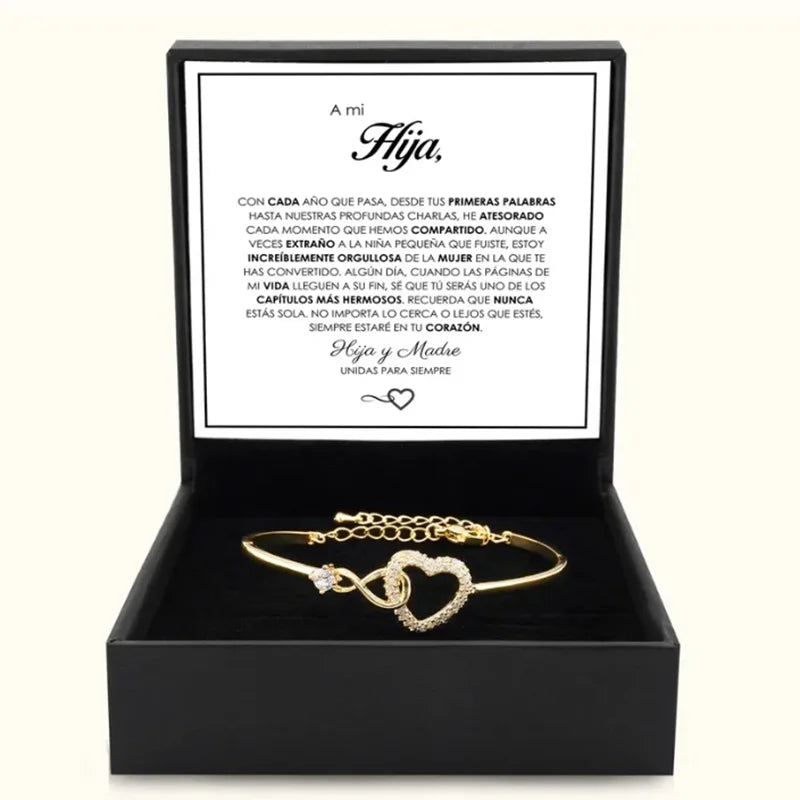 Spanish To My Daughter Infinite Symbol Hollow Heart Bracelet With Gift Box For Daughter's Birthday Party Adult Gifts