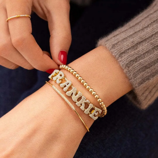 2025 Custom fashion English 26 letters inlaid with zircon delicate gold DIY bracelet to wear accessories gifts