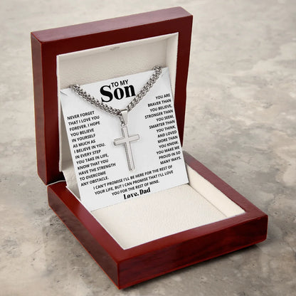 To My Son Birthday Gift Cross Pendant Necklace Artisan Cross on Cuban Link Chain 2025 Hot Men Necklaces Gifts