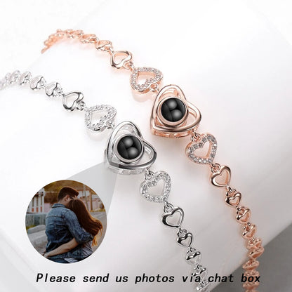 Personalized 925 Sterling Silver Projection Photo Bracelet-Heart Pendant Bracelet-Projection -Memorial Photo Bracelet-Photo Jewe