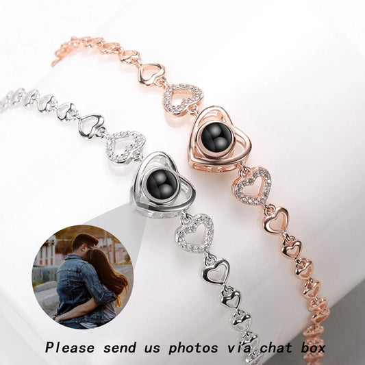 Personalized 925 Sterling Silver Projection Photo Bracelet-Heart Pendant Bracelet-Projection -Memorial Photo Bracelet-Photo Jewe