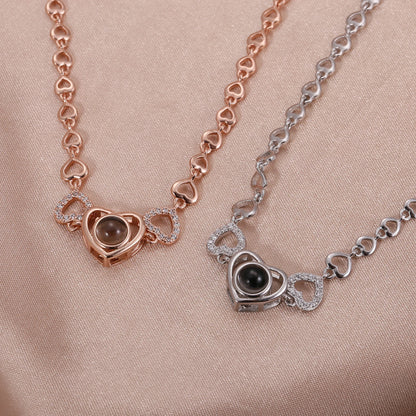 Personalized 925 Sterling Silver Projection Photo Bracelet-Heart Pendant Bracelet-Projection -Memorial Photo Bracelet-Photo Jewe